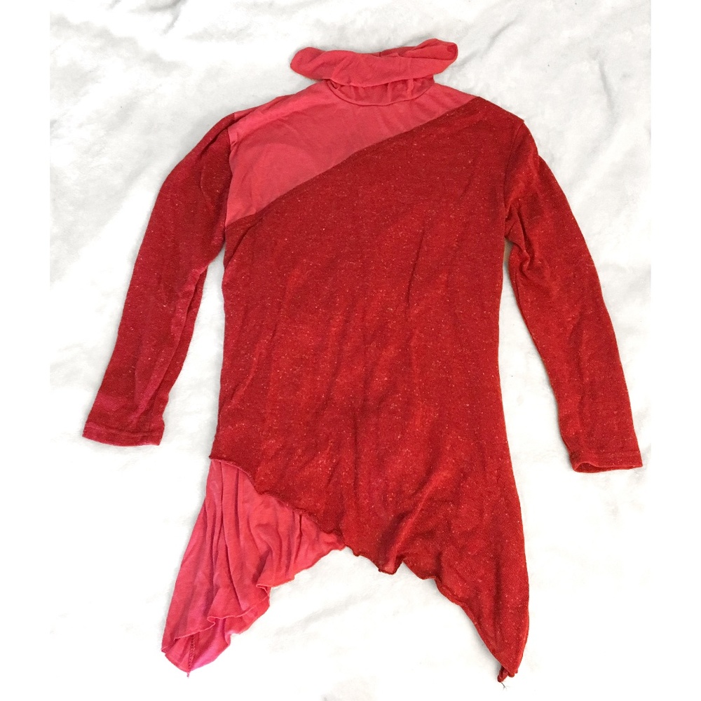NEW Boho Red and Pink Layered Turtleneck Sweater